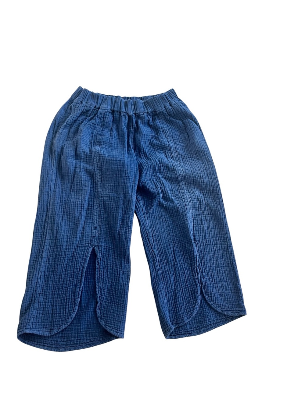 Shannon Passero Blue Gauze Split Front Cotton Crop Pants Butter Mom Lagenlook SM